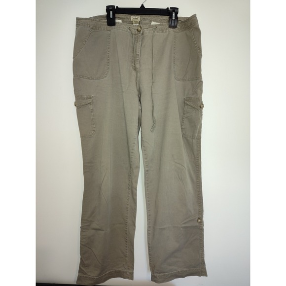 L.L. Bean Pants - LL Bean Womens Cargo Pants 20T Tan Khaki Cotton Stretch Straight Leg 271460
